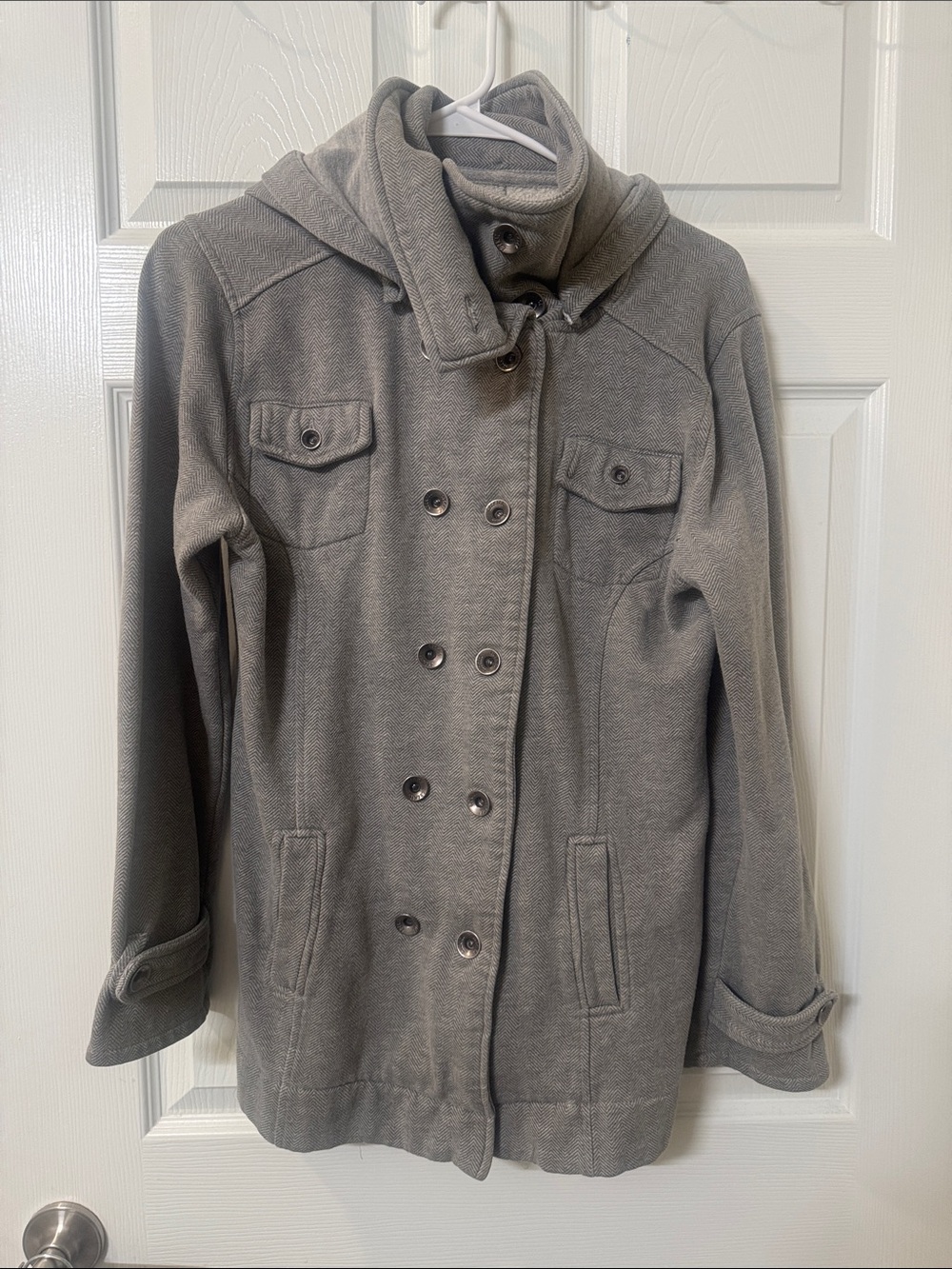 Gray Double-Breasted Hooded Coat